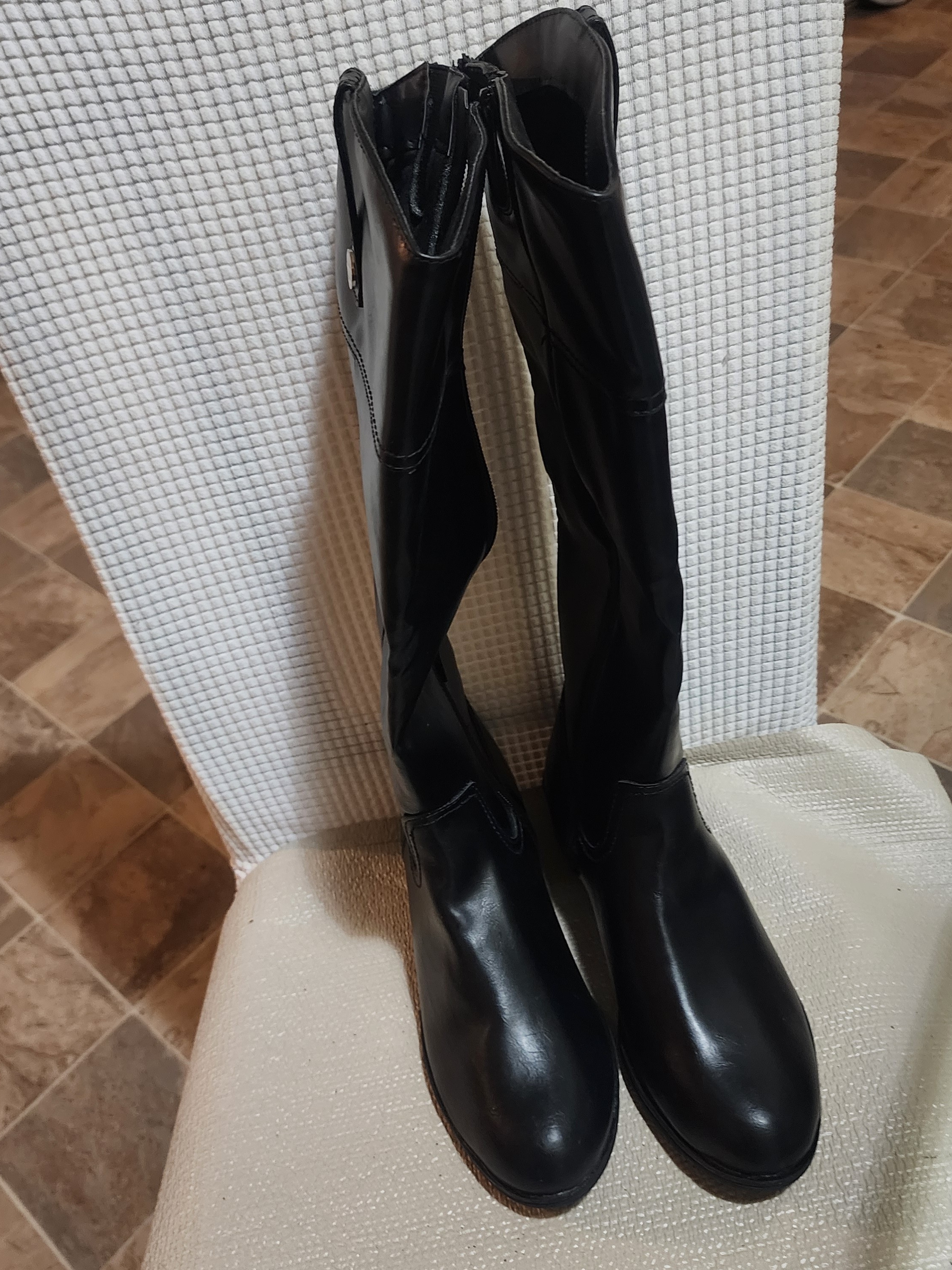 Nwot Women's Tall Black Heeled Boots Zips And Buckle Sleek Knee-High